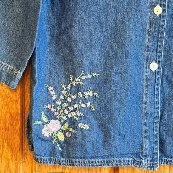Susan Bristol Women's Embroidered Denim Shirt Jacket Blue Size S Vintage - Picture 4 of 6